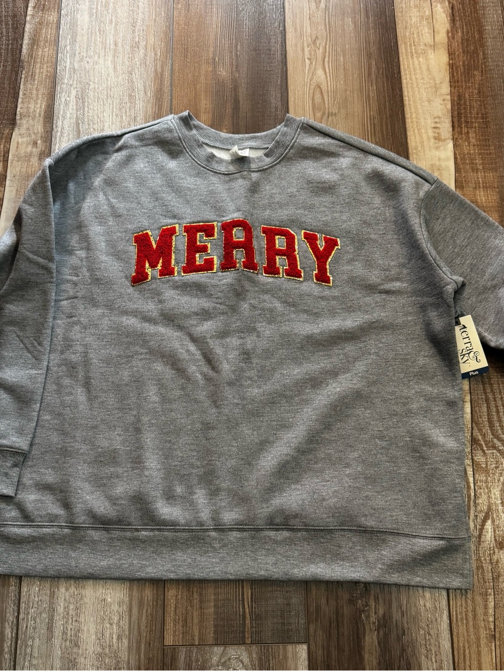 Terra & Sky Gray Crewneck Sweatshirt with Red Appliqué